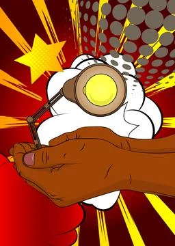 Cartoon, comic book human hands holding Office lamp. Retro vector comics po.. Stock Illustration