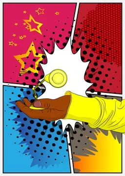 Cartoon, comic book human hands holding Office lamp. Retro vector comics po.. Stock Illustration