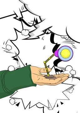 Cartoon, comic book human hands holding Office lamp. Retro vector comics po.. Stock Illustration