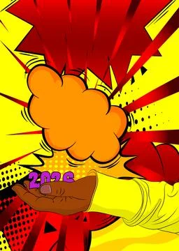 Cartoon, comic book human hands holding 2026. Retro vector comics pop art d.. Stock Illustration