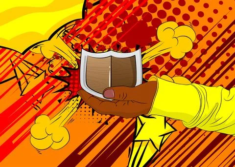 Cartoon, comic book human hands holding Shield. Retro vector comics pop art.. Stock Illustration