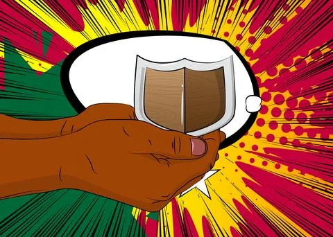 Cartoon, comic book human hands holding Shield. Retro vector comics pop art.. Stock Illustration