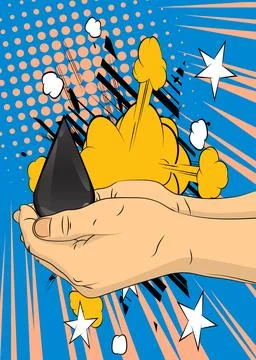 Cartoon, comic book human hands holding Oil Drop. Retro vector comics pop a.. 스톡 일러스트