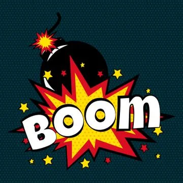 Cartoon comic boom bubbles labels with text and elements with halftone shadows Stock Illustration