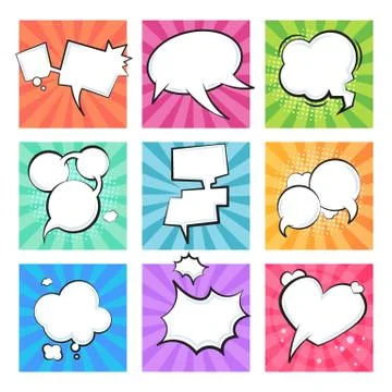 Cartoon comic bubbles. Speech retro balloons explosive cloud element text Stock Illustration