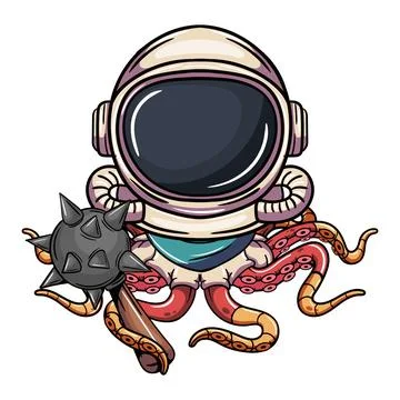Cartoon comic character octopus cyborg astronaut with space suit and a war .. Stock Illustration