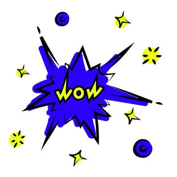 Cartoon comic cloud speech bubble with wow text. Doodle sketch style. Explosion Illustrazione stock