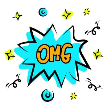 Cartoon comic cloud speech bubble with OMG text. Doodle sketch style. Explosion Illustrazione stock