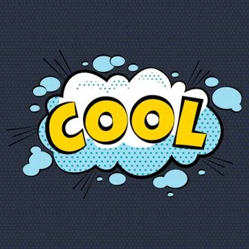Cartoon comic cool bubbles labels with text and elements with halftone shadows Illustrazione stock