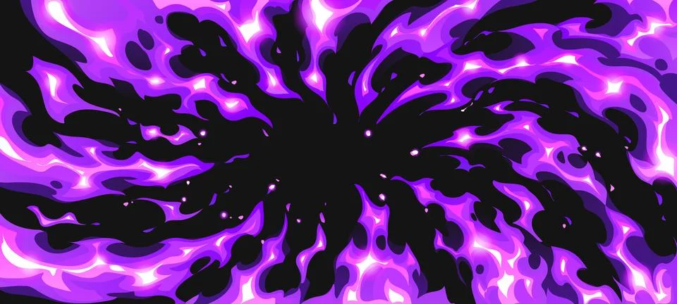 Cartoon comic purple fire flames background swirl Stock Illustration