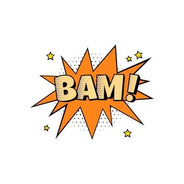 Cartoon comic speech bubble with dotted pattern and stars. BAM word comment e Stockillustratie