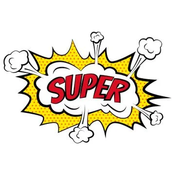 Cartoon comic super bubbles labels with text and elements with halftone shadows Stock Illustration