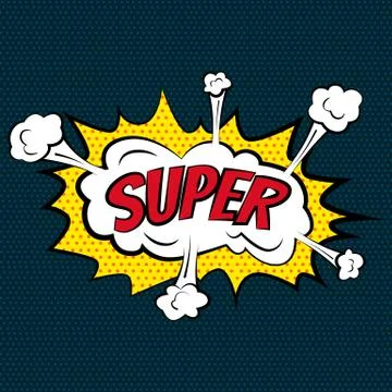 Cartoon comic super bubbles labels with text and elements with halftone shadows Stock Illustration