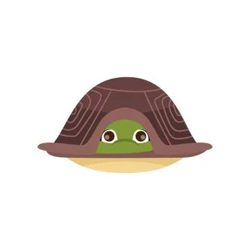Cartoon comic turtle hiding in shell isolated on white background Stock Illustration