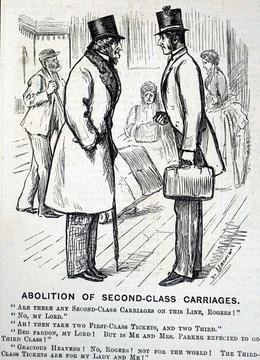  Cartoon commenting on the abolition of second-class carriages. Dated 19th... Foto stock