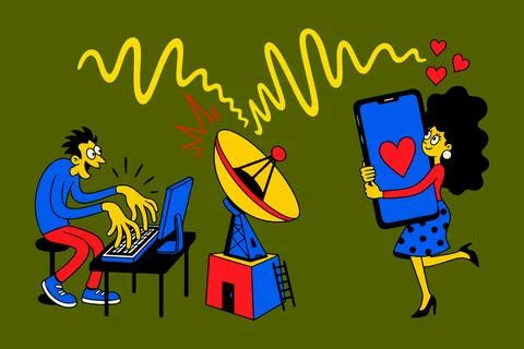 Cartoon Communication and Connection Stock Illustration