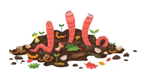 Cartoon compost worms, isolated vector earthworms Stockillustratie