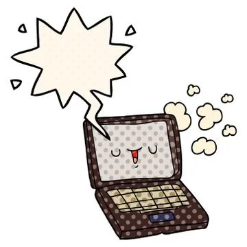 Cartoon computer and speech bubble in comic book style Illustrazione stock