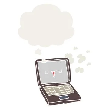 Cartoon computer and thought bubble in retro style Illustrazione stock