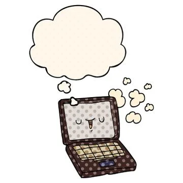 Cartoon computer and thought bubble in comic book style Stock Illustration