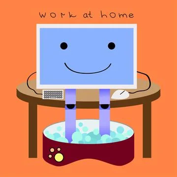Cartoon computer character sits, takes a foot bath Stock Illustration