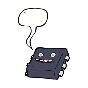 Cartoon computer chip with speech bubble 스톡 일러스트