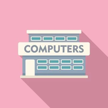 Cartoon computer store icon on pink background Stock Illustration