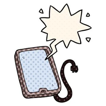 Cartoon computer tablet and speech bubble in comic book style 스톡 일러스트