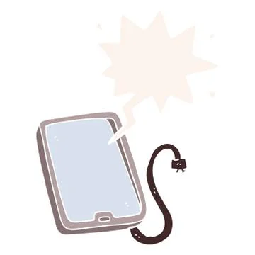 Cartoon computer tablet and speech bubble in retro style Illustrazione stock