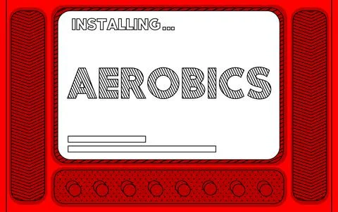 Cartoon Computer With the word Aerobics. Message of a screen displaying an in Stock Illustration