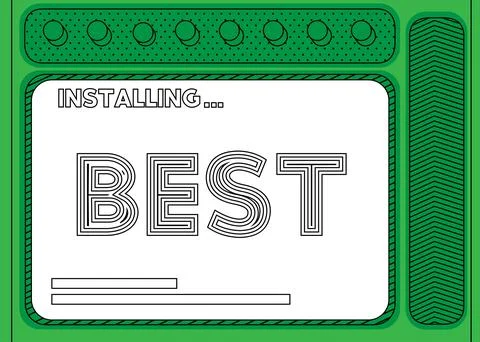 Cartoon Computer With the word Best. Message of a screen displaying an instal Illustrazione stock