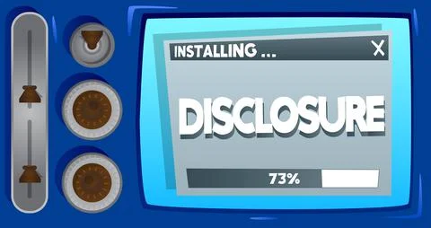 Cartoon Computer With the word Disclosure. Message of a screen displaying an  Stock Illustration