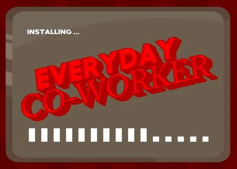 Cartoon Computer With the word Everyday Co-worker. Message of a screen disp.. Illustrazione stock
