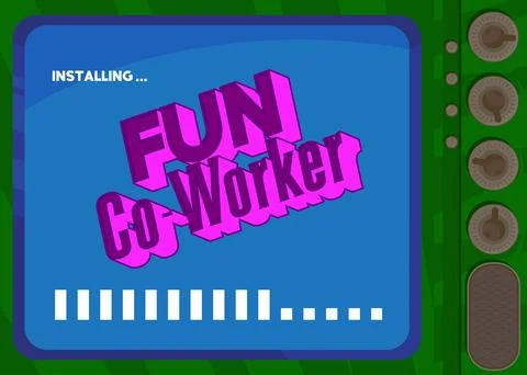 Cartoon Computer With the word Fun Co-worker. Message of a screen displayin.. Stock Illustration