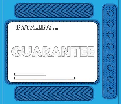 Cartoon Computer With the word Guarantee. Message of a screen displaying an i Illustrazione stock