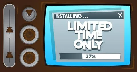Cartoon Computer With the word Limited Time Only. Message of a screen display Stock Illustration