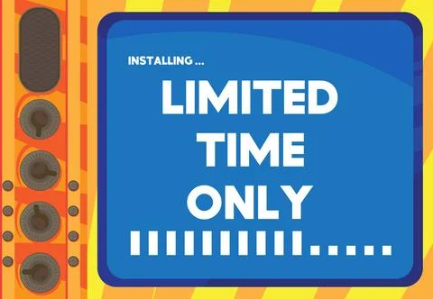 Cartoon Computer With the word Limited Time Only. Message of a screen display Illustrazione stock