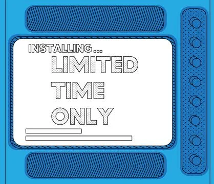 Cartoon Computer With the word Limited Time Only. Message of a screen display Stock Illustration