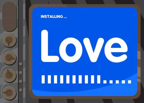 Cartoon Computer With the word Love. Message of a screen displaying an instal Stock Illustration