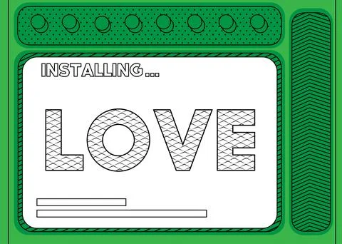 Cartoon Computer With the word Love. Message of a screen displaying an instal Иллюстрация