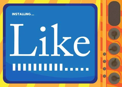 Cartoon Computer With the word Like. Message of a screen displaying an instal Stock Illustration