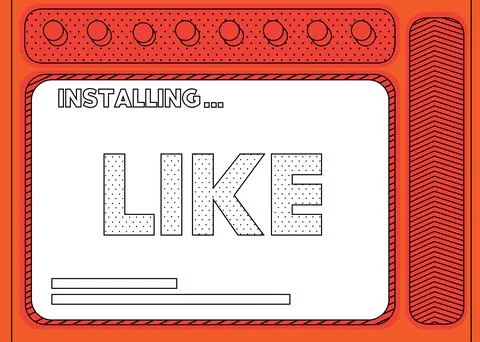 Cartoon Computer With the word Like. Message of a screen displaying an instal Illustrazione stock