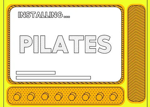 Cartoon Computer With the word Pilates. Message of a screen displaying an ins Illustrazione stock