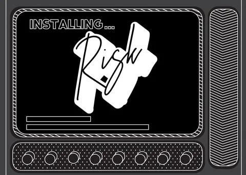 Cartoon Computer With the word Risk. Message of a screen displaying an inst.. 스톡 일러스트