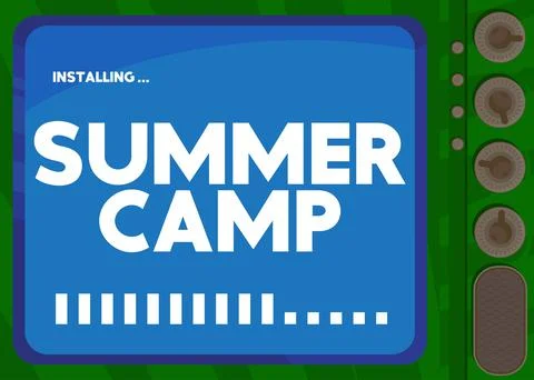 Cartoon Computer With the word Summer Camp. Message of a screen displaying an Stock Illustration