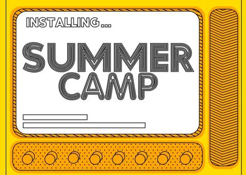 Cartoon Computer With the word Summer Camp. Message of a screen displaying an Illustrazione stock