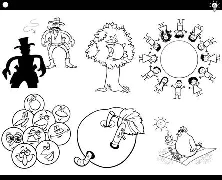 Cartoon concepts or proverbs with comic characters set Illustration set of... Stock Photos