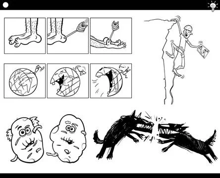 Cartoon concepts or proverbs with comic characters set Illustration set of... Stock Photos