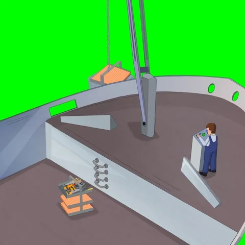 Cartoon Construction Crane Lifting Building Materials on Green Screen Background Stock Footage 334605515