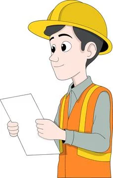 Cartoon Construction Supervisor Holding Document Illustrazione stock